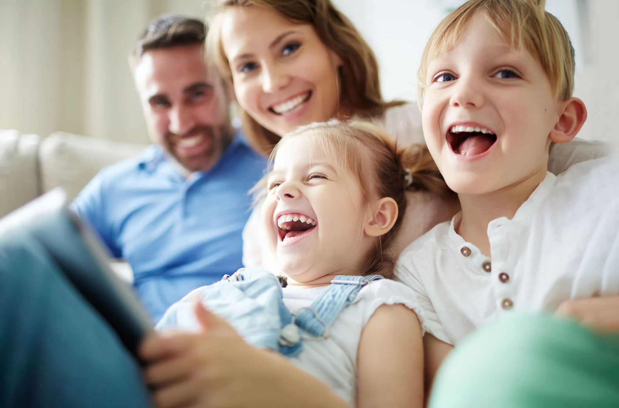 Family laughing together